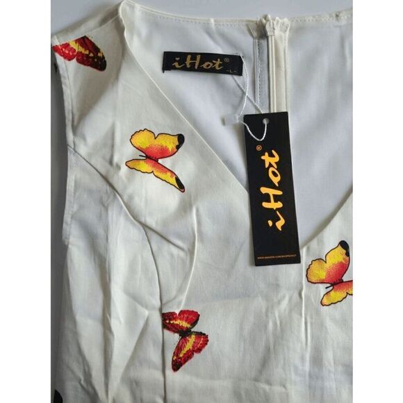 🦋 Pinup Retro Vintage 1950s Butterfly Floral Print Tea Dress with Belt SIZE L N - Picture 8 of 16